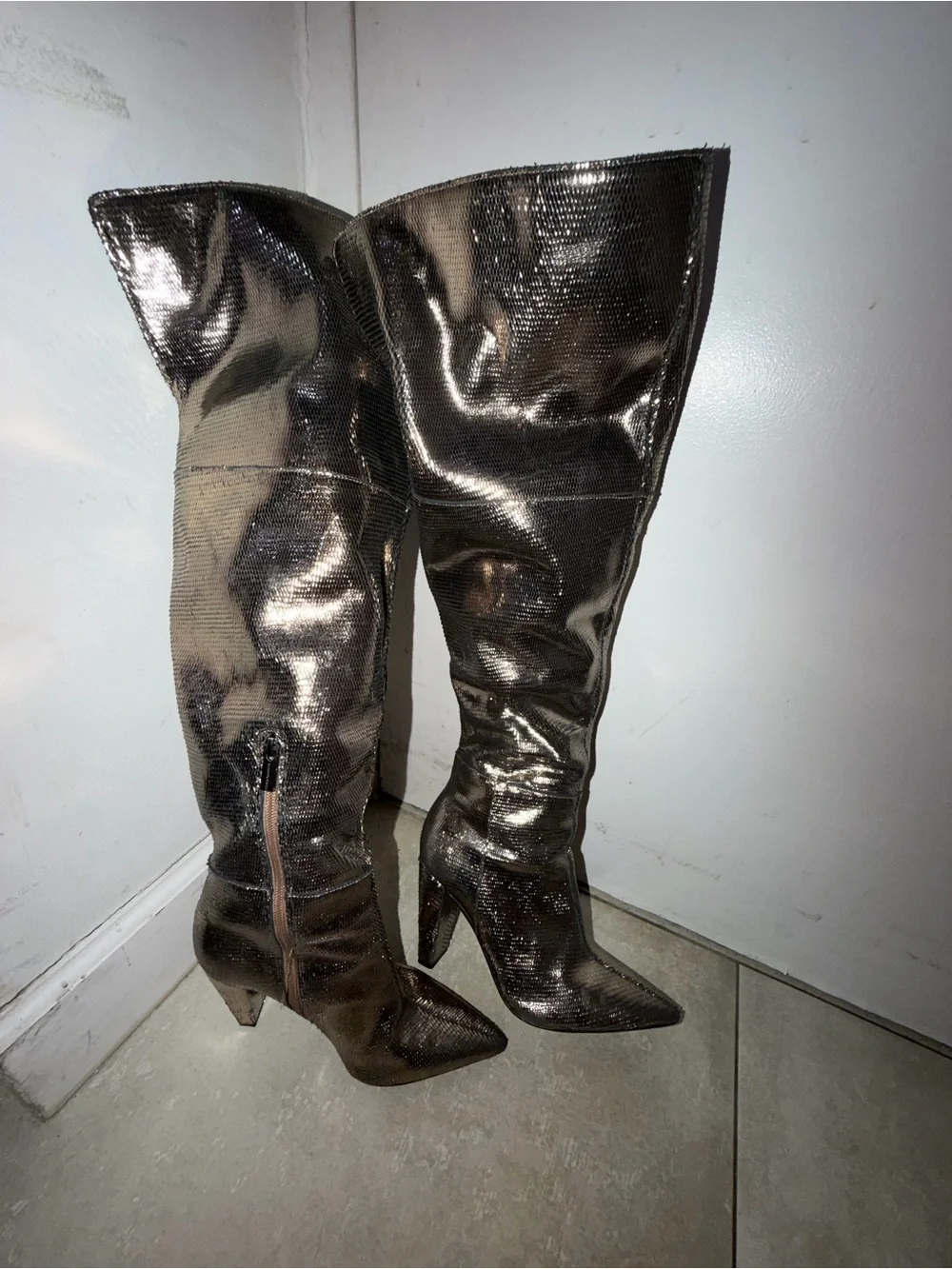 Vince Camuto Metallic Bronze Over-the-Knee Pointed Toe Boots